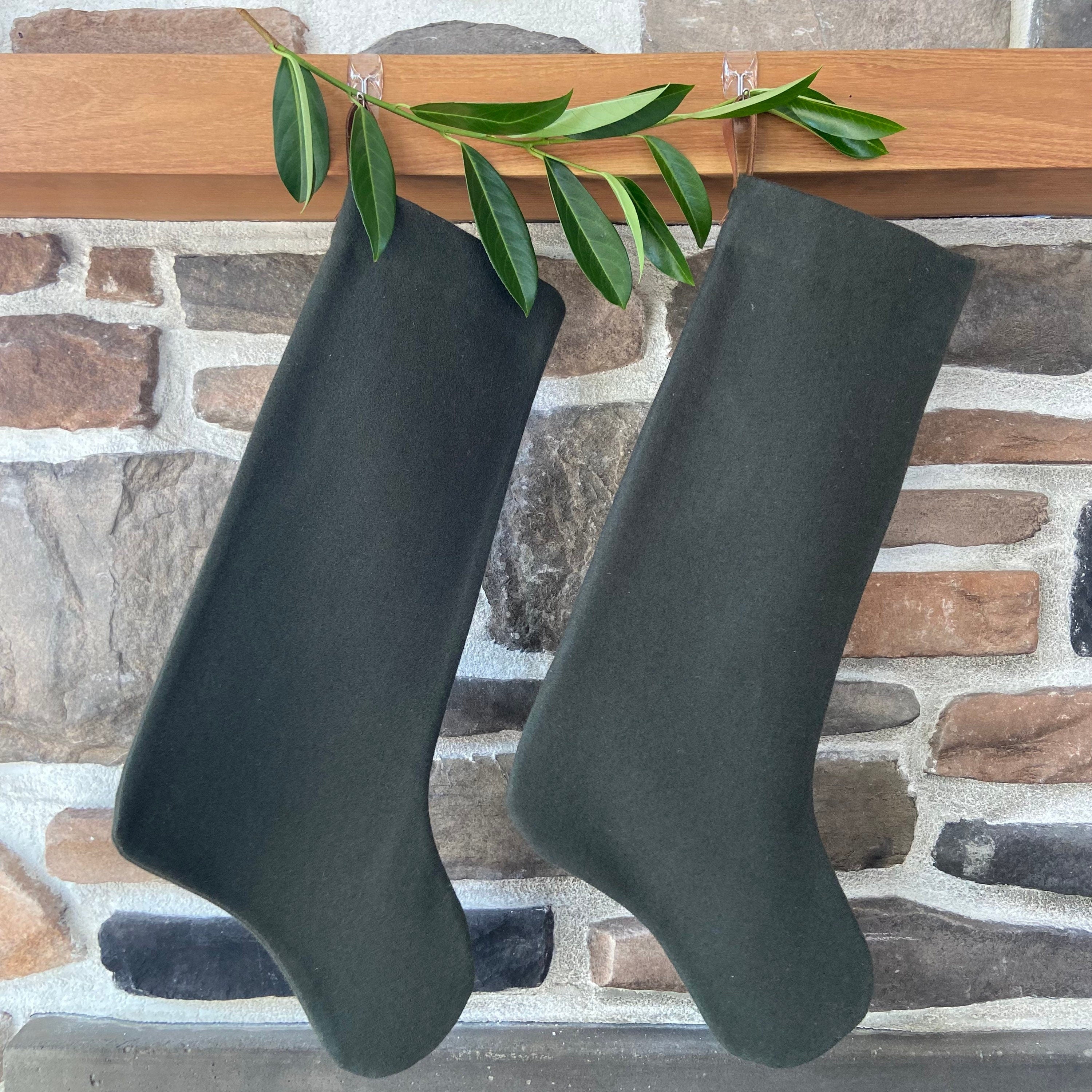 Christmas stocking green wool baby puppy olive stocking with leather hanging tabs handmade many available