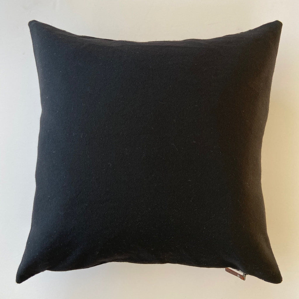 Black and white plaid wool pillow cover exposed zipper-leather pull 24"20" handmade housewarming gift