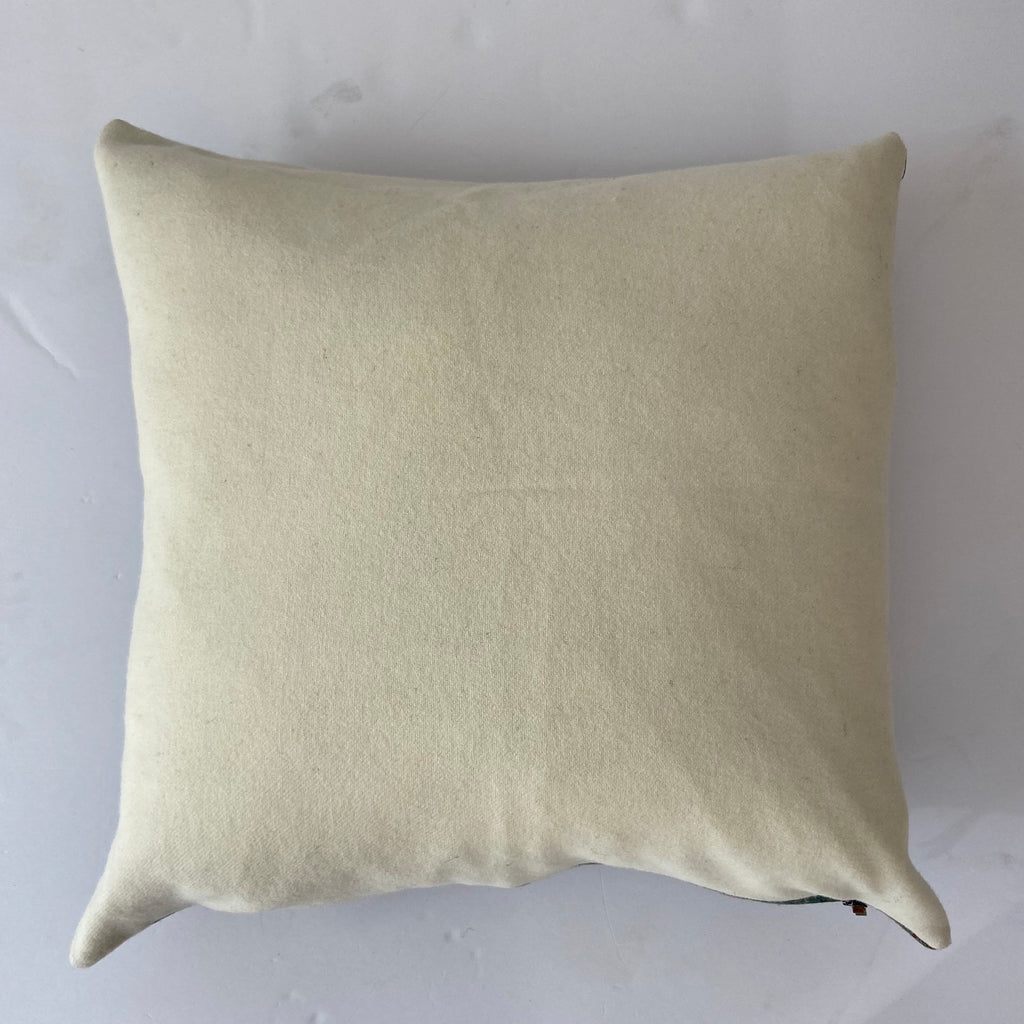 Blue and rust cream plaid wool pillow cover exposed zipper-leather pull 24x24 20x20 14x24 handmade
