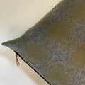 Gray and olive green wool plaid pillow cover exposed zipper leather pull 14x24 20” 24”handmade