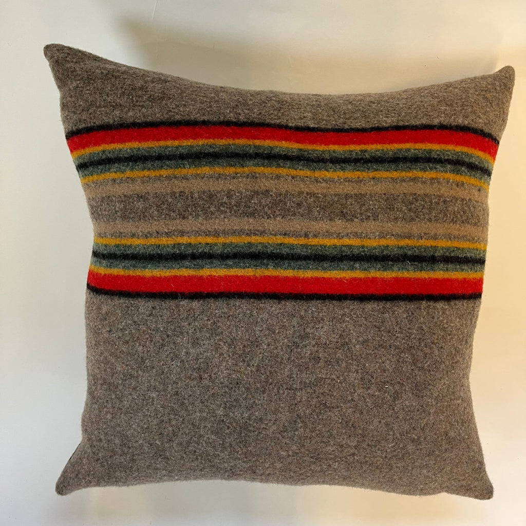 Striped wool pillow cover handmade exposed zipper-leather pull 18” 20” 24” Handcrafted by misa housewarming gift