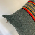 Multicolored striped wool pillow cover exposed zipper-leather pull 20”18”24” “Yakima camp” housewarming gift