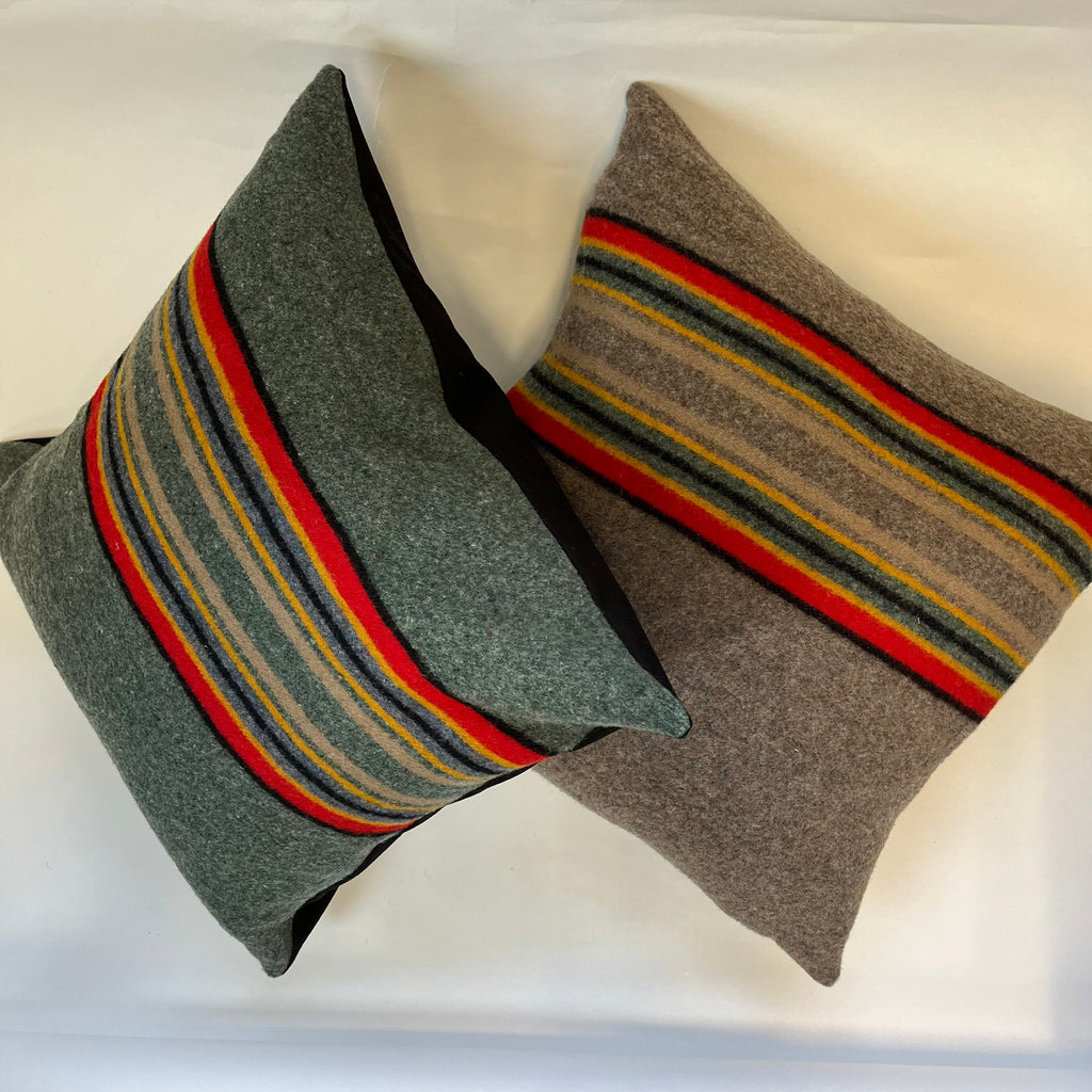 Striped wool pillow cover handmade exposed zipper-leather pull 18” 20” 24” Handcrafted by misa housewarming gift