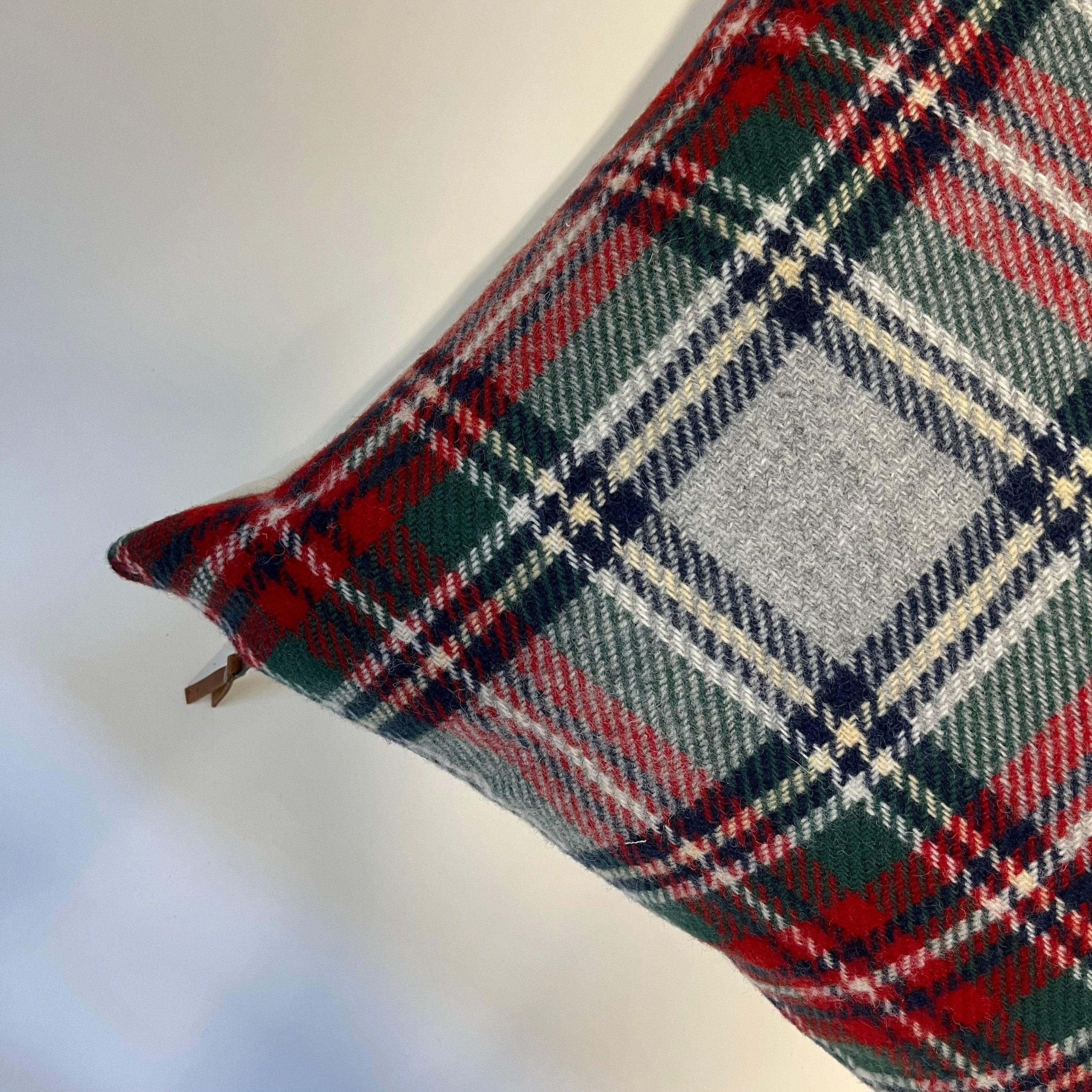 wool Pillow cover Red and black plaid Christmas pillow exposed leather zipper 20"22"24"14x24 Housewarming gift