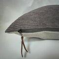 Brown striped linen pillow cover exposed zipper-leather pull 14x24 20x20 22x22 24x24high quality great texture 100% linen housewarming gift