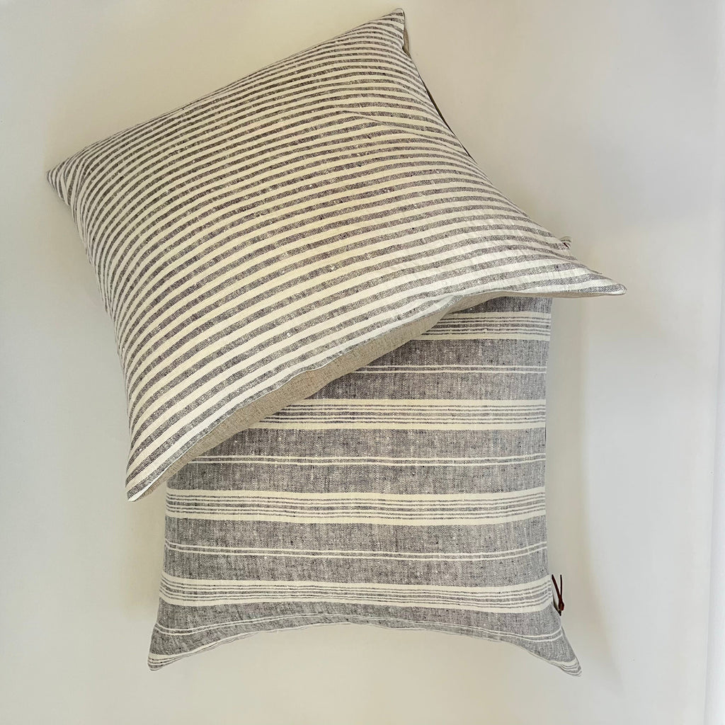 Gray striped pillow gray and white linen pillow 100% linen exposed zipper 14x24 20" 22" 24" housewarming gift
