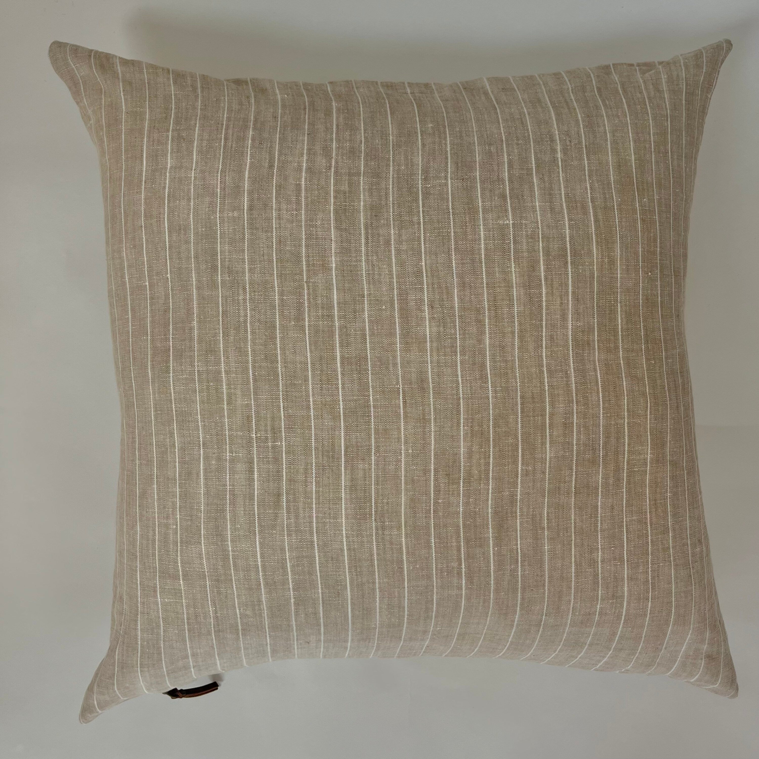 white and tan striped linen pillow cover exposed zipper-leather pull 20"22"24" 14x24 high quality 100% linen