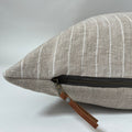 white and tan striped linen pillow cover exposed zipper-leather pull 20"22"24" 14x24 high quality 100% linen