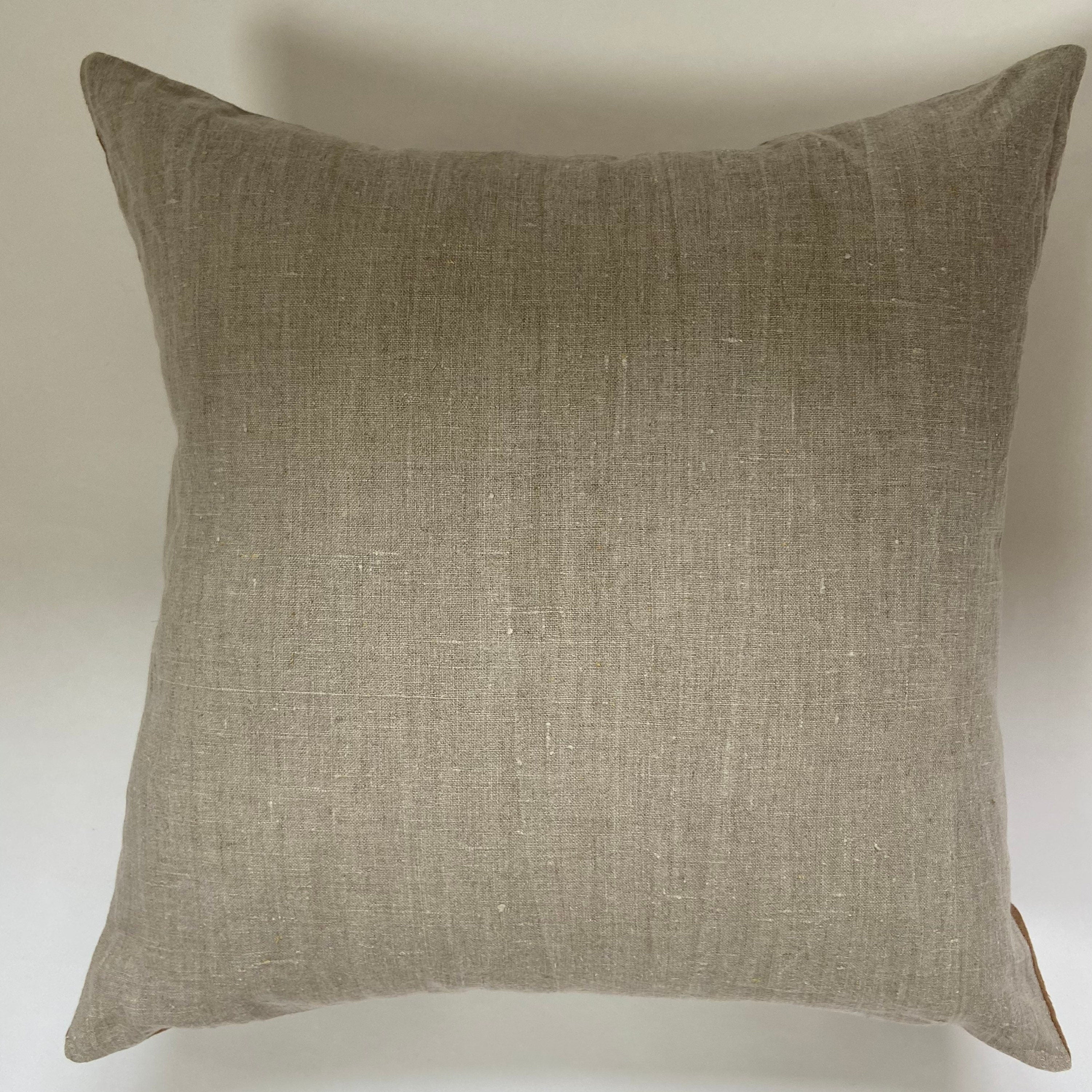 white and tan plaid linen pillow cover exposed zipper-leather pull 20"22"24"14x24 high quality 100% linen housewarming gift