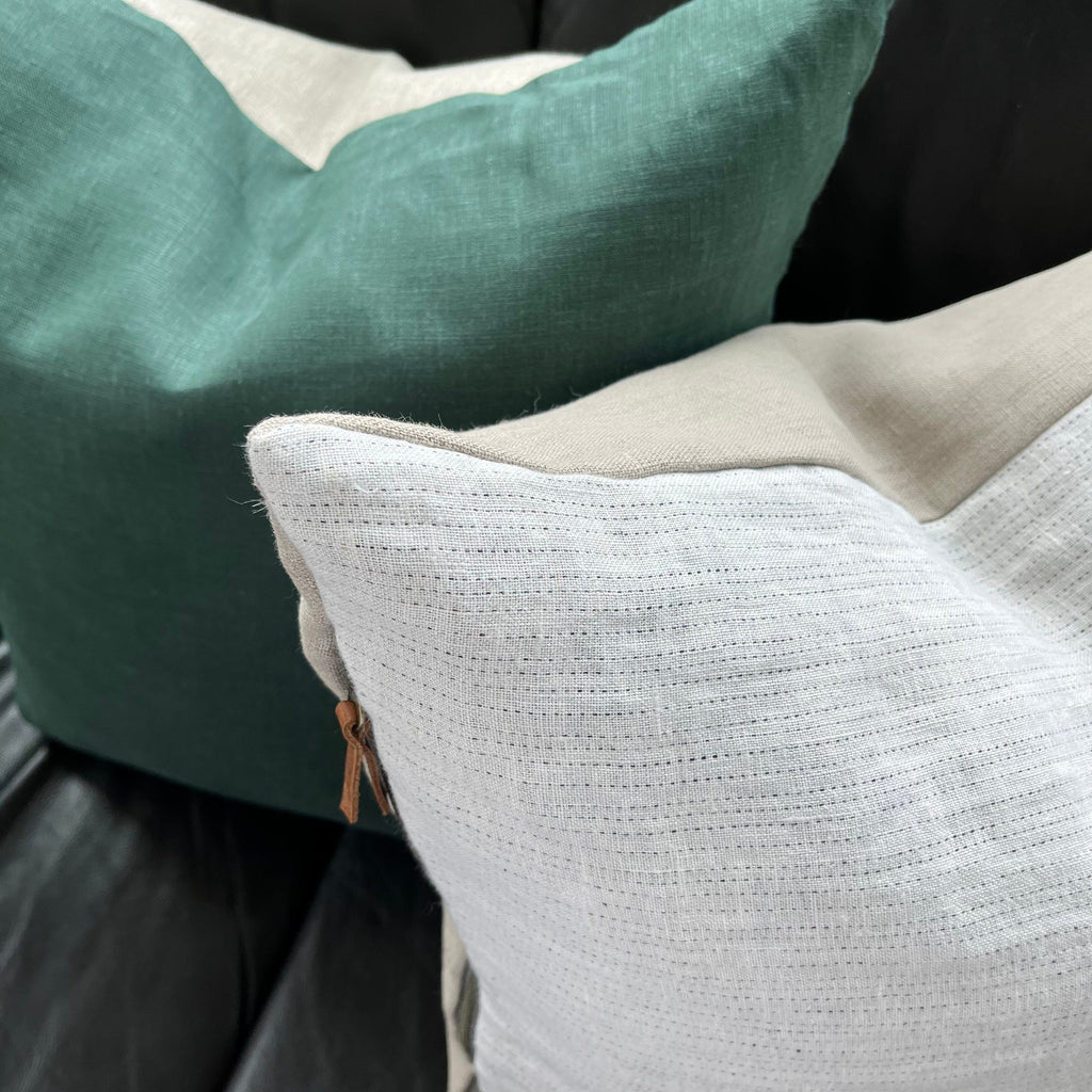 white and black striped linen pillow cover exposed zipper-leather pull 20"22"24" 14x24 high quality 100% linen housewarming gift