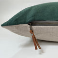 Green linen pillow cover emerald green linen with a natural linen backing exposed zipper-leather pull 20”22"24”14x24” handcrafted by misa