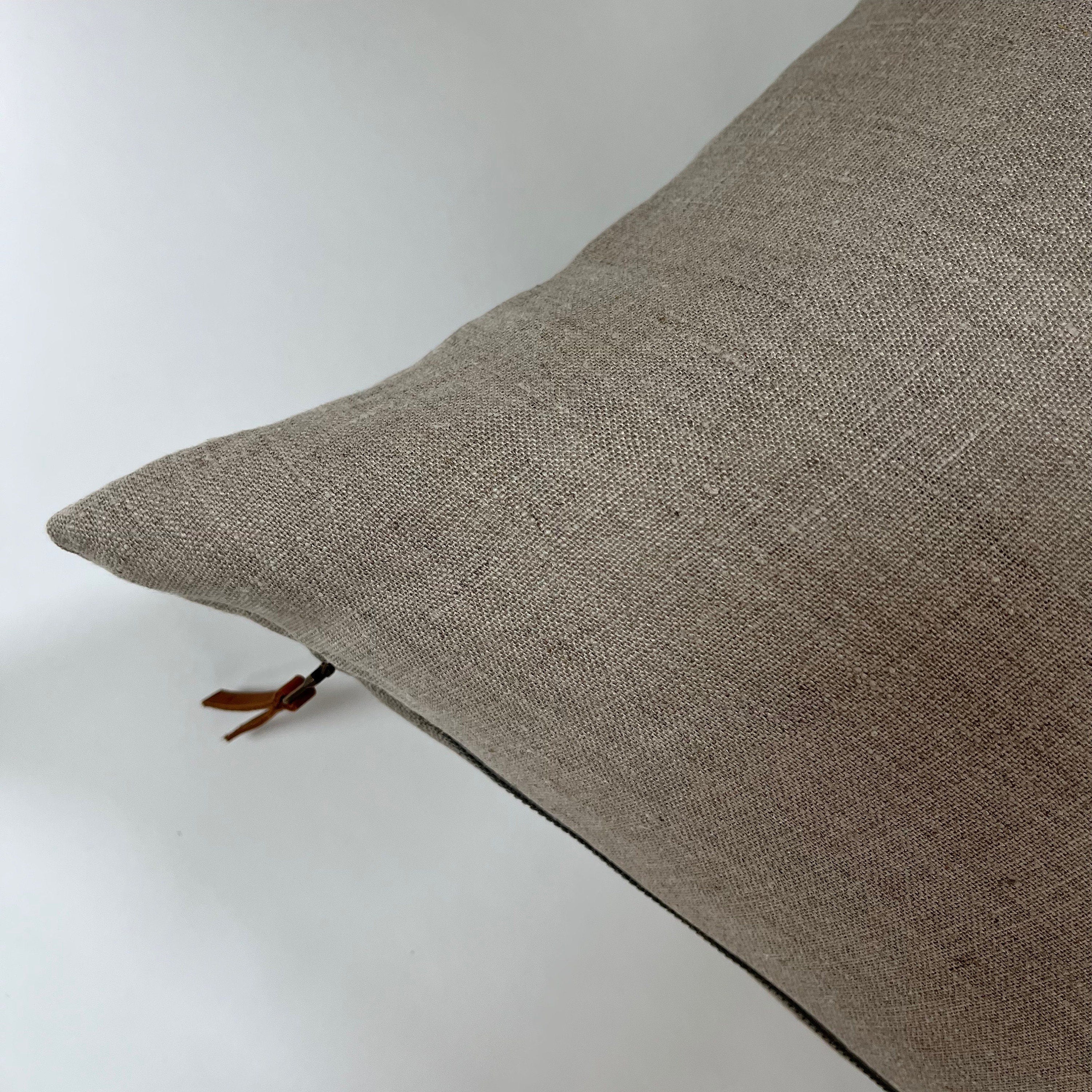 Natural linen pillow cover tan pillow exposed zipper-leather pull 14x24 20x20 22x22 24x24 high quality linen housewarming gift 100% linen
