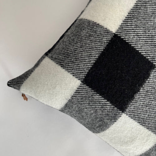 Black and cream plaid pillow cover buffalo plaid exposed zipper-leather pull 14x24 20" 22" 24" handmade