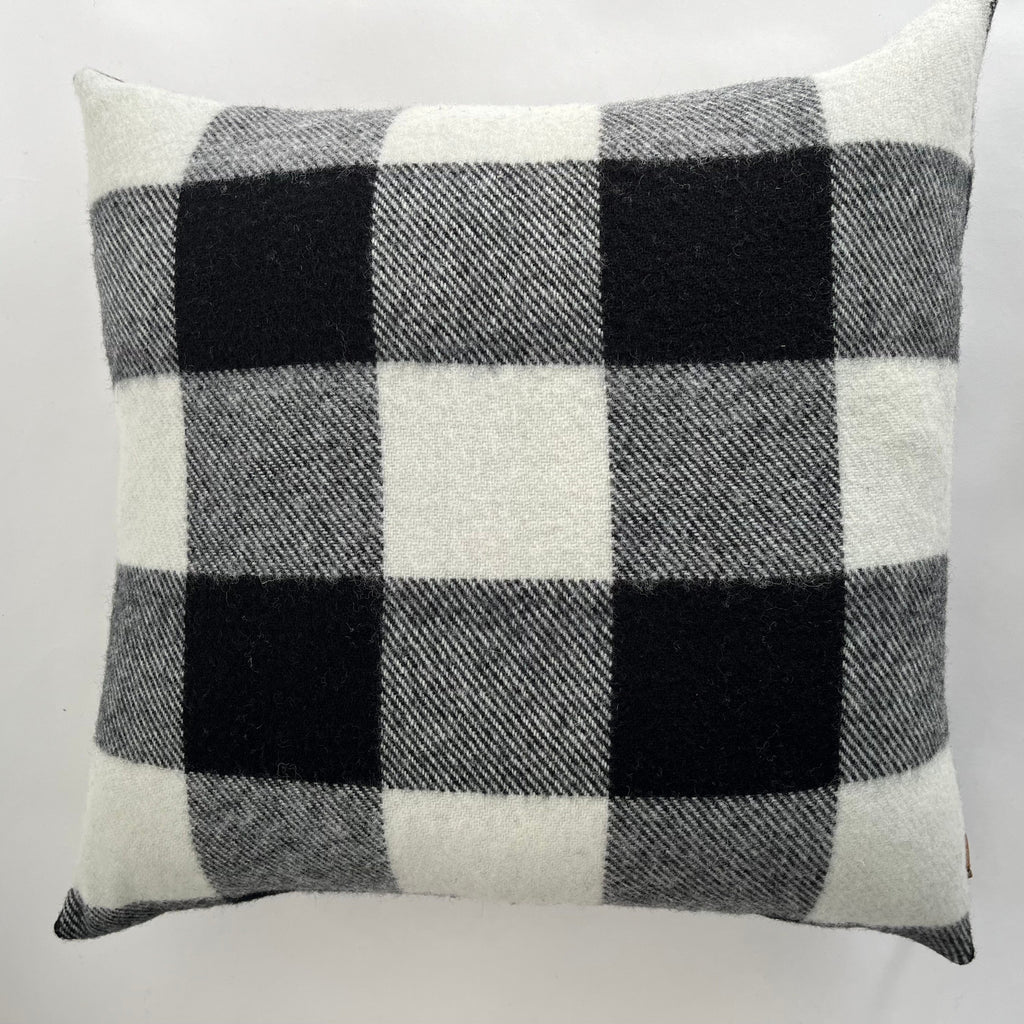 Black and cream plaid pillow cover buffalo plaid exposed zipper-leather pull 14x24 20" 22" 24" handmade