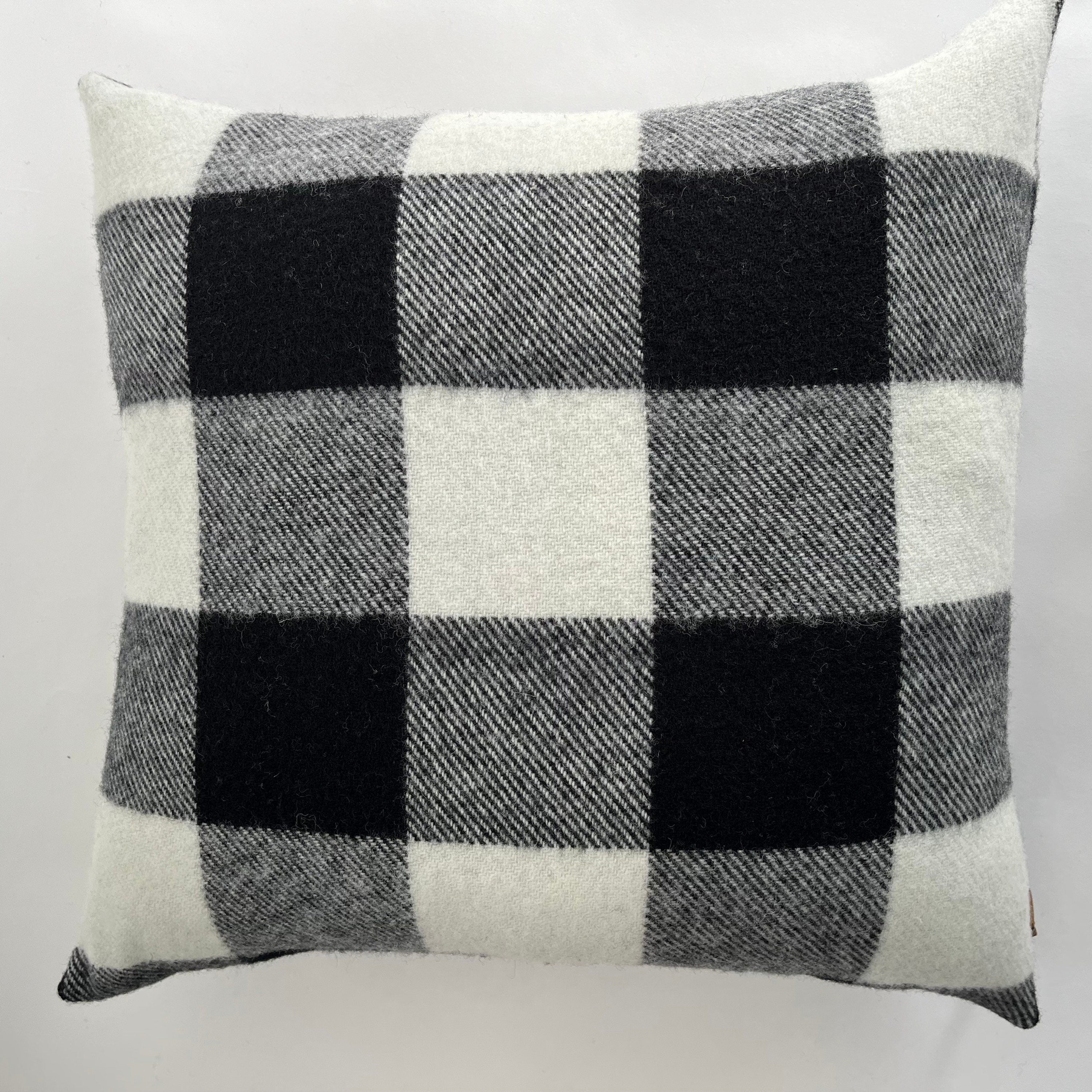 Black and cream plaid pillow cover buffalo plaid exposed zipper-leather pull 14x24 20" 22" 24" handmade