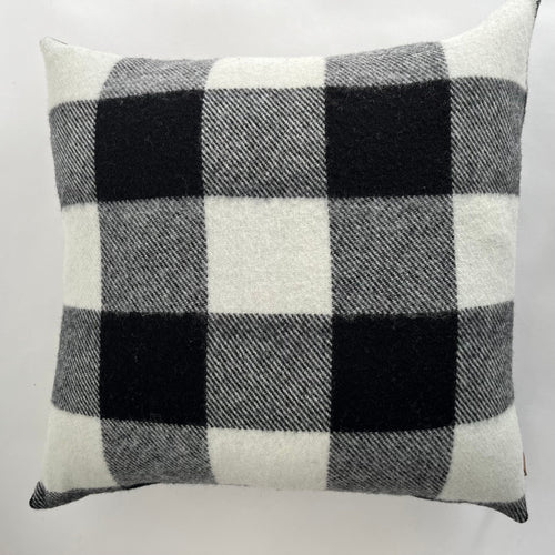 Black and cream plaid pillow cover buffalo plaid exposed zipper-leather pull 14x24 20" 22" 24" handmade