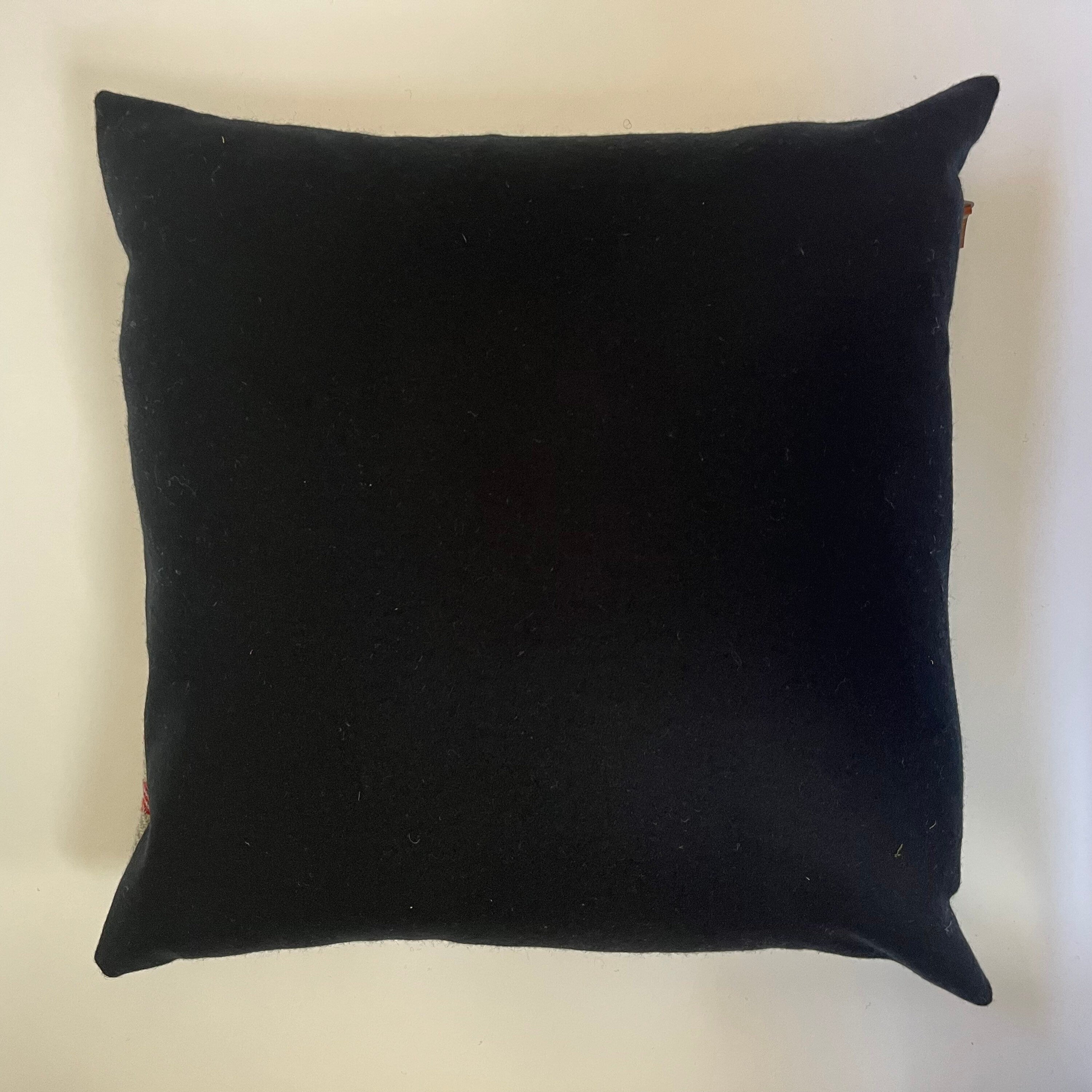 Wool Plaid Pillow cover: Orange, Black & Cream, Exposed Zipper