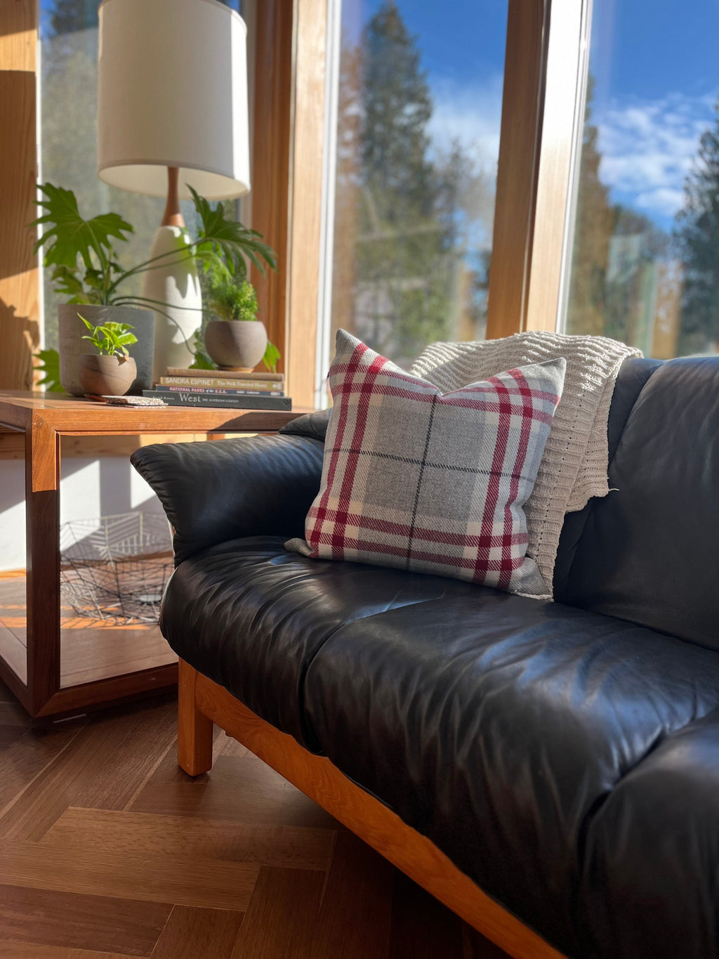 wool Pillow cover Red and black plaid Christmas pillow exposed leather zipper 20"22"24"14x24 Housewarming gift