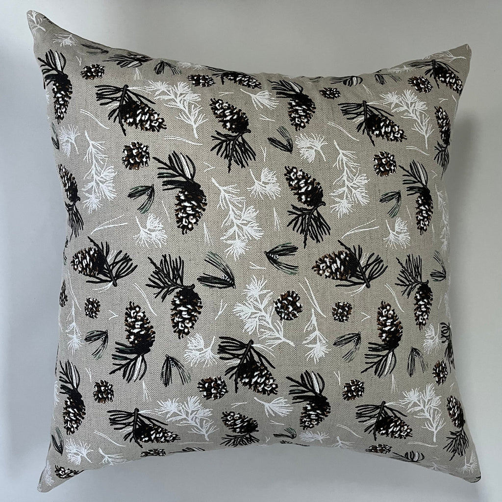 Christmas pillow pine cone winter linen pillow cover exposed zipper-leather pull 14x24 20x20 forest scene housewarming gift