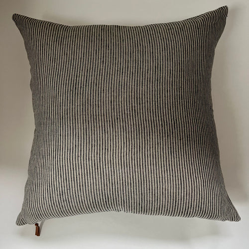 Black and tan pinstriped linen pillow cover gray striped pillow exposed zipper-leather pull 14x24 20” 22” 24” high quality housewarming gift