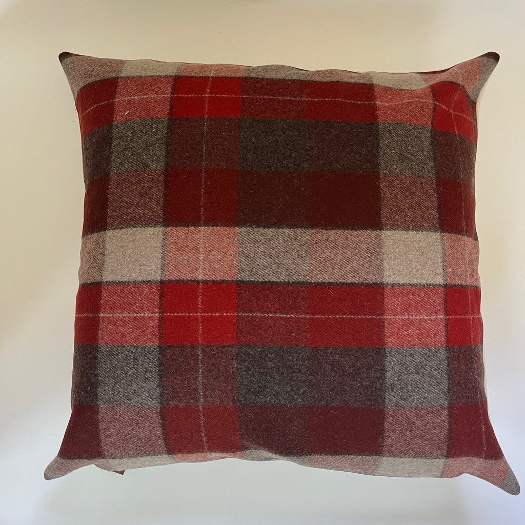 wool pillow cover orange Rust and gray exposed zipper-leather pull 20x20 14x24 handmade Handcrafted by misa