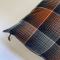 Blue and rust cream plaid wool pillow cover exposed zipper-leather pull 24x24 20x20 14x24 handmade