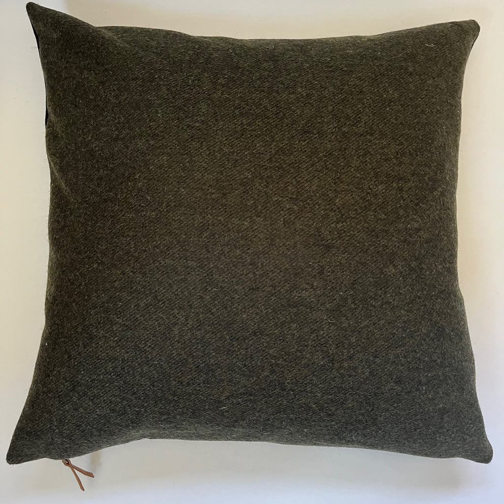 Black and green pinstriped wool pillow cover exposed zipper-leather pull 24"22" 20" 14x24" handmade