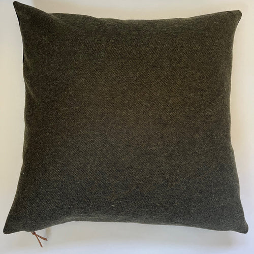 Black and green pinstriped wool pillow cover exposed zipper-leather pull 24"22" 20" 14x24" handmade