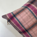 Pink blue plaid wool pillow cover exposed zipper-leather pull 20x20 14x24 made with Pendleton wool Handcrafted by misa housewarming gift