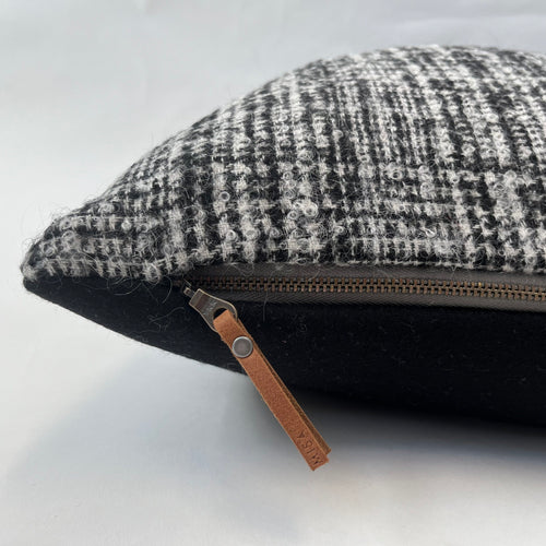 Black and white wool pillow black wool pillow exposed zipper 24" 20"22" 14x24 handmade Housewarming gift