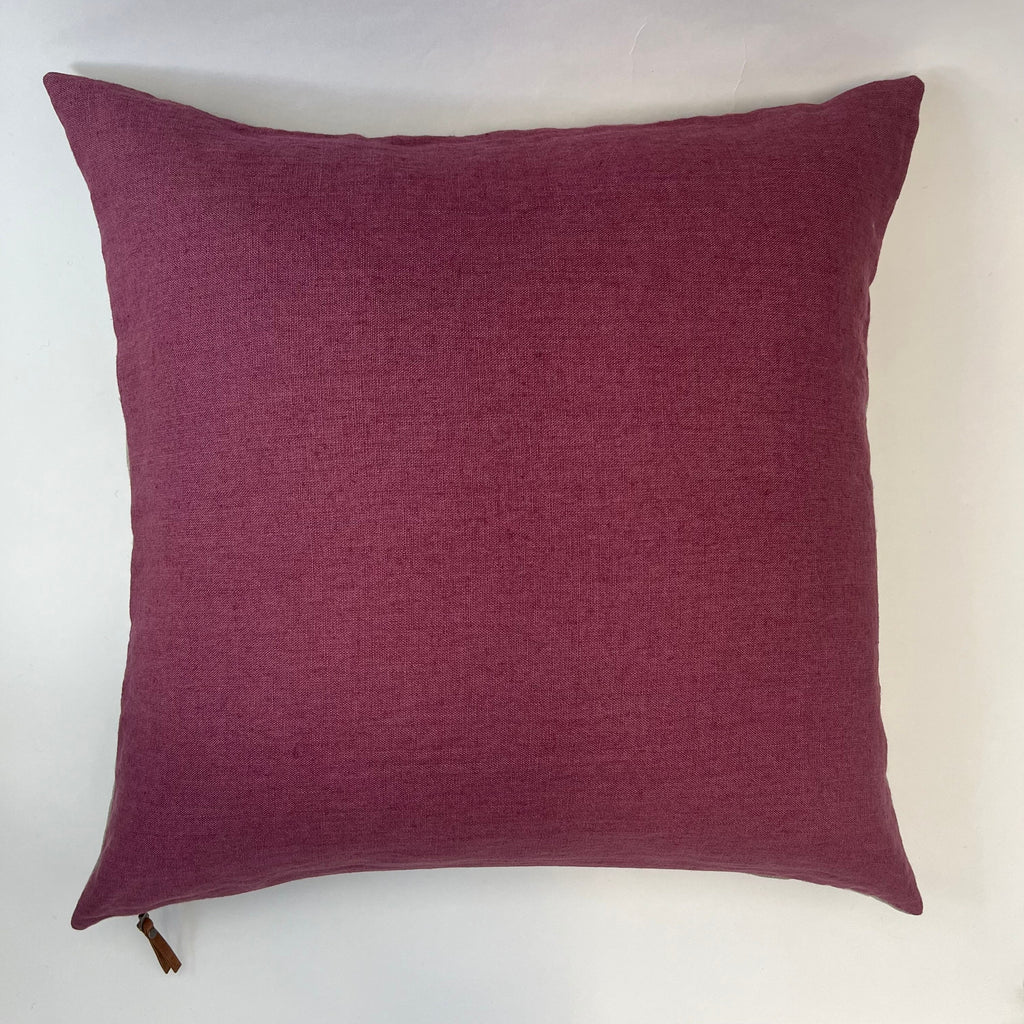 Pink pillow rose pink linen pillow plum girls pillow exposed zipper-leather pull 20”22" 24" 14x24” housewarming gift handcrafted by misa