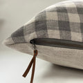 Gray linen gingham pillow exposed zipper checkered pillow leather pull 24x24” 22x22" 20x20” 14x24” 100% linen housewarming gift