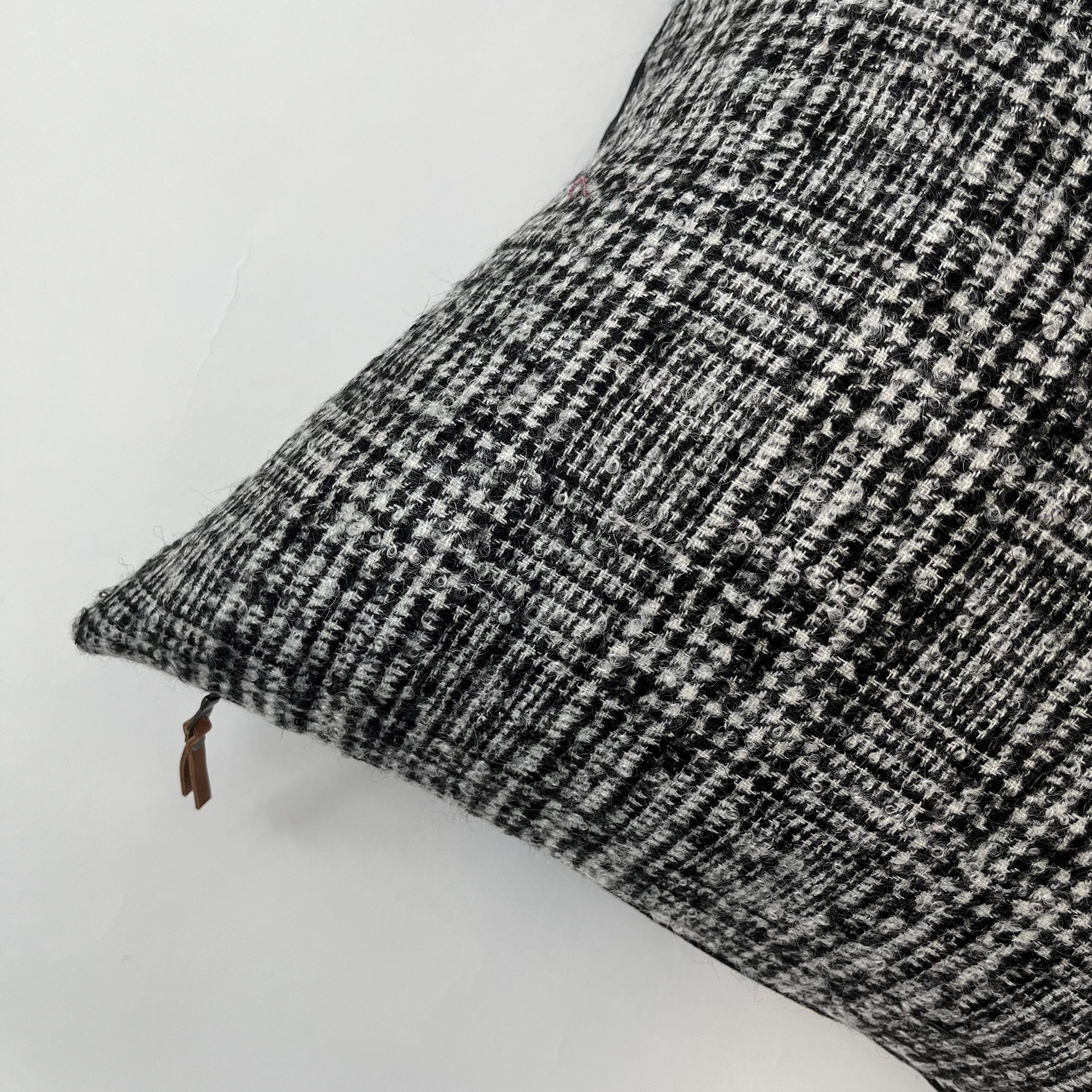 Black and white wool pillow black wool pillow exposed zipper 24" 20"22" 14x24 handmade Housewarming gift