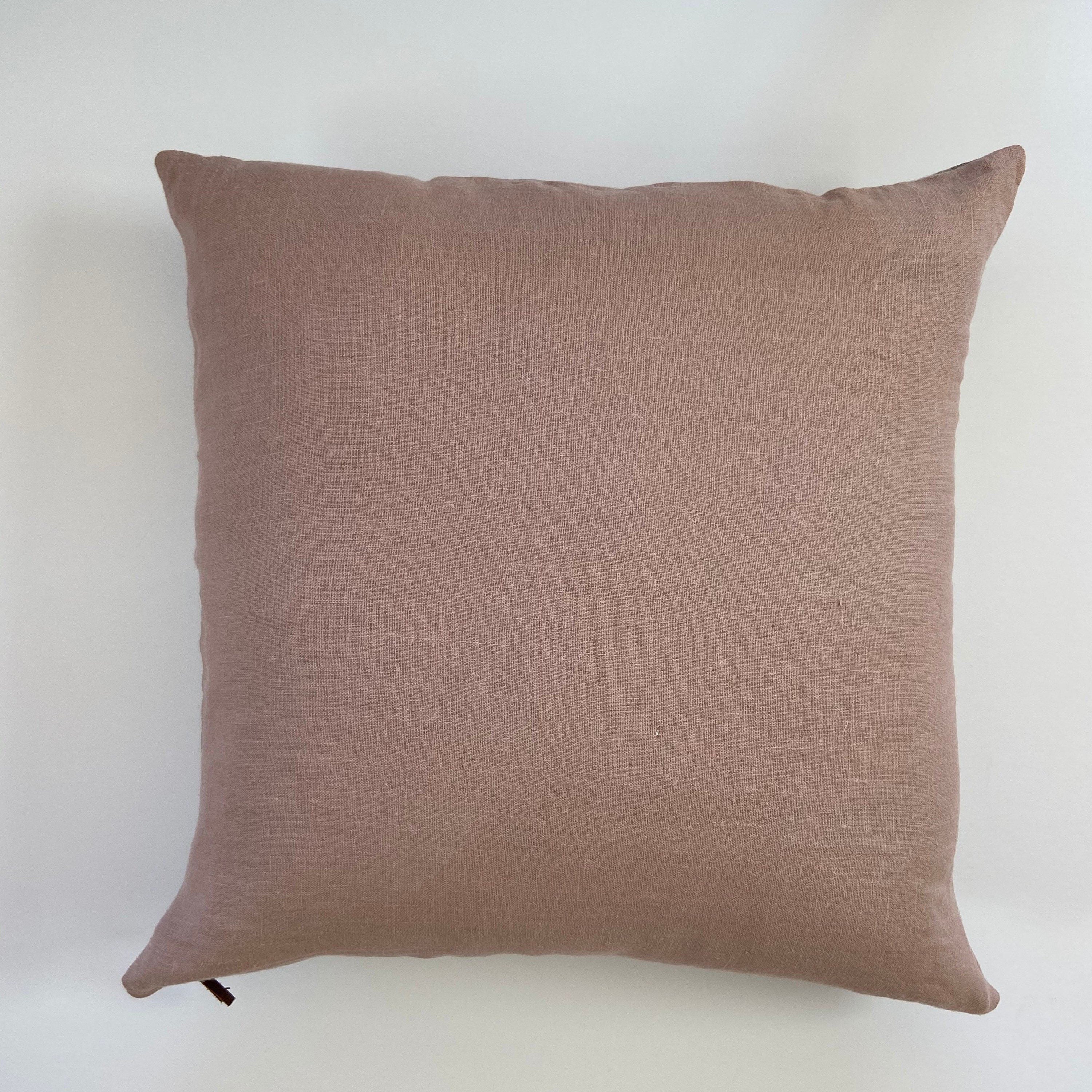 Pink linen pillow cover girls pillow 100% linen exposed zipper-leather pull 20x20”22x22"24x24" 14x24” handcrafted by misa housewarming gift