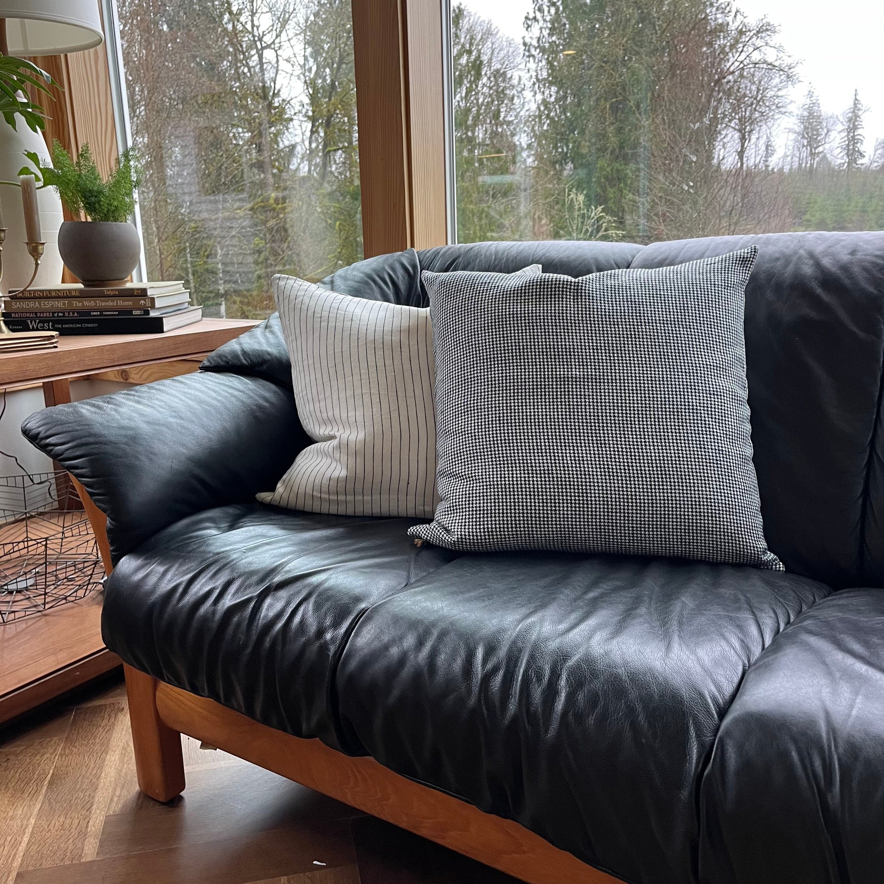 Black and white pillow houndstooth linen pillow black and white linen exposed zipper checked pillow 24”20”22"14x24” 100% linen housewarming