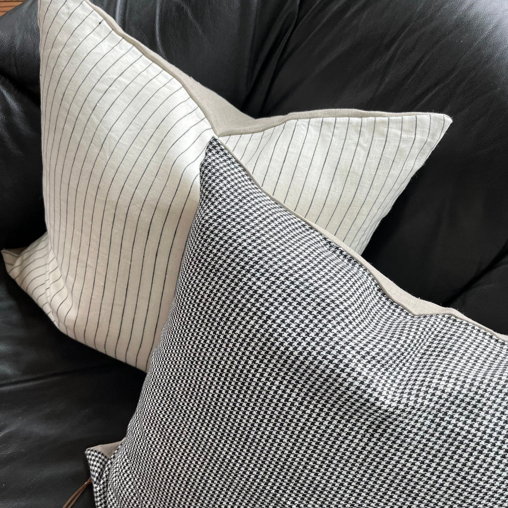 Black and white pillow houndstooth linen pillow black and white linen exposed zipper checked pillow 24”20”22"14x24” 100% linen housewarming