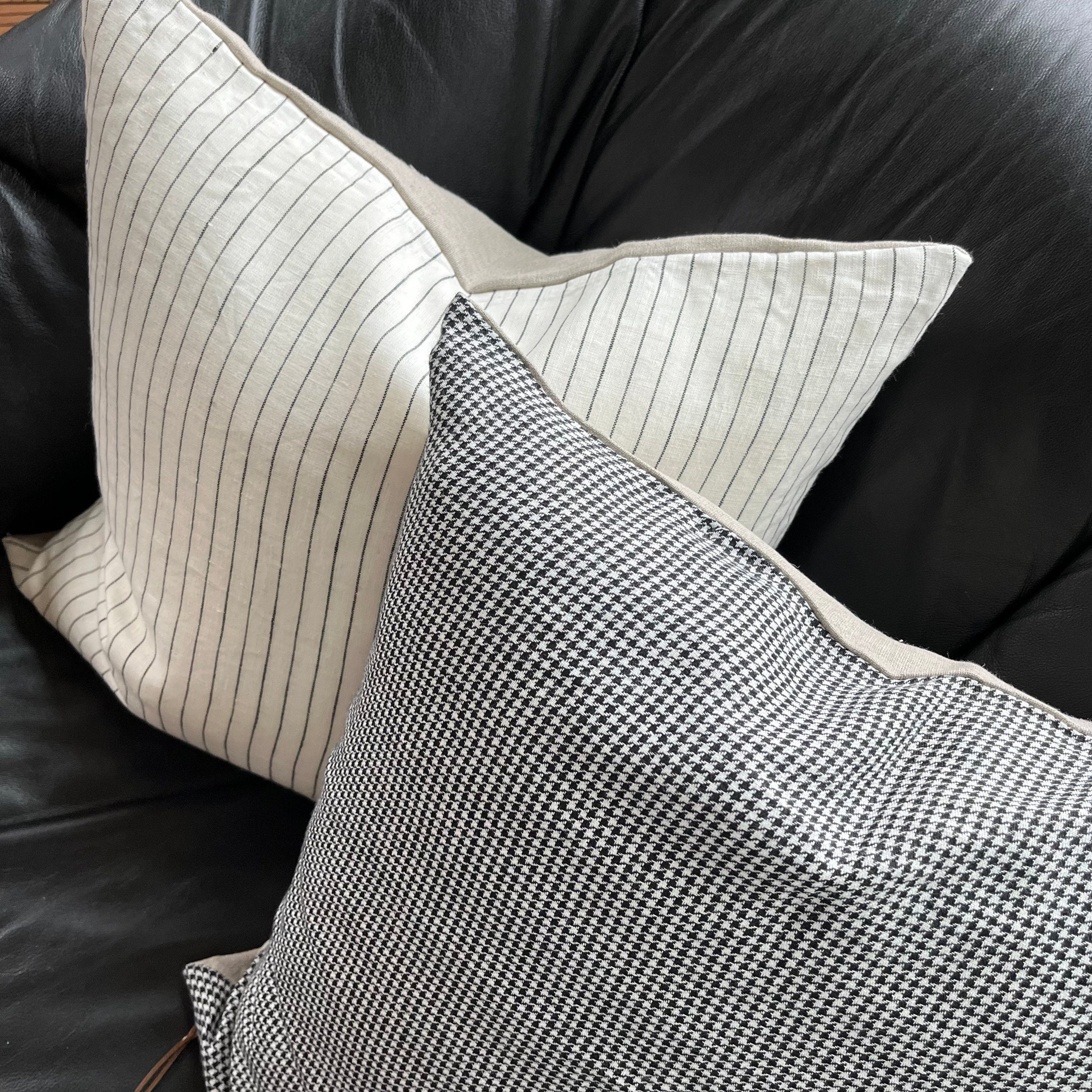 Black and white pillow houndstooth linen pillow black and white linen exposed zipper checked pillow 24”20”22"14x24” 100% linen housewarming