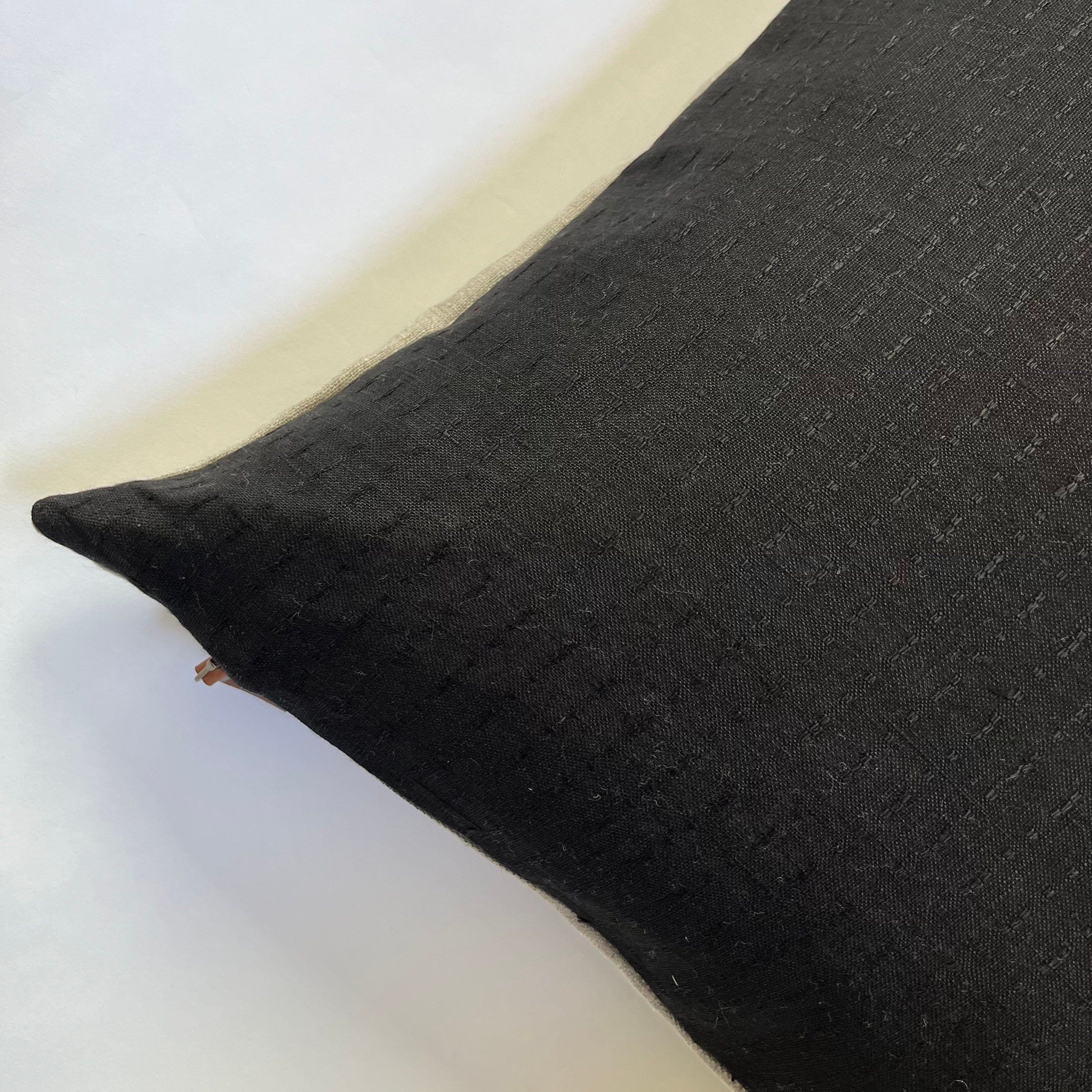 Black linen pillow cover black textured linen pillow textured housewarming gift exposed zipper 20” 22”24”18” 14x24”