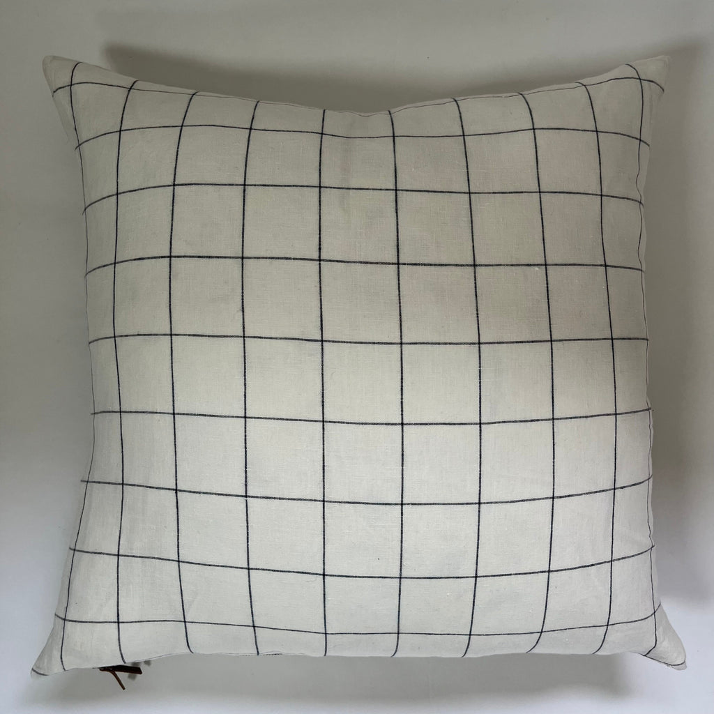 White and navy checked linen pillow cover white linen exposed zipper 18”20”22” 24” 24x24 housewarming gift 100% linen