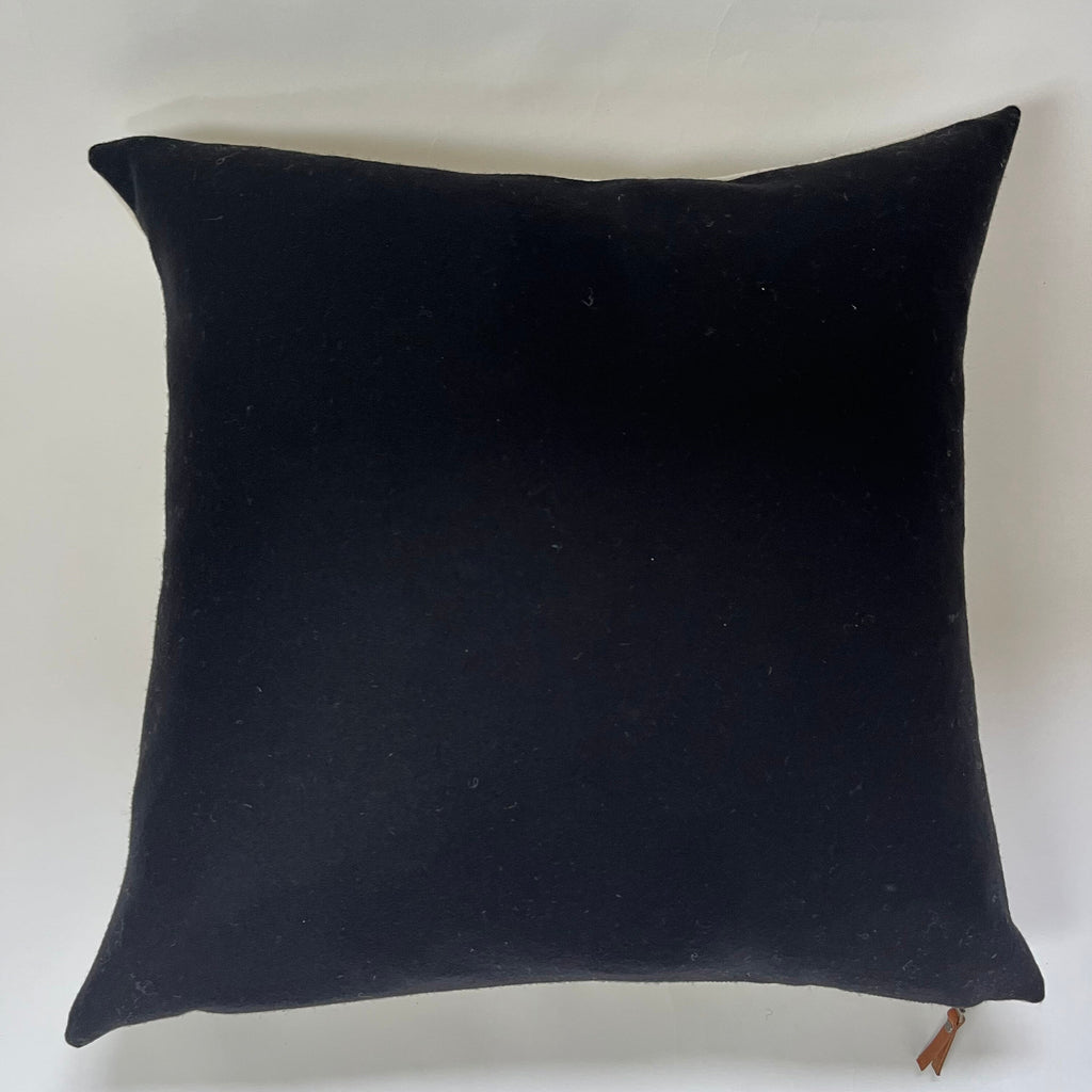 Swisscross wool pillow cover cream with black cross exposed zipper-leather pull 20x20 or 24x14 lumbar