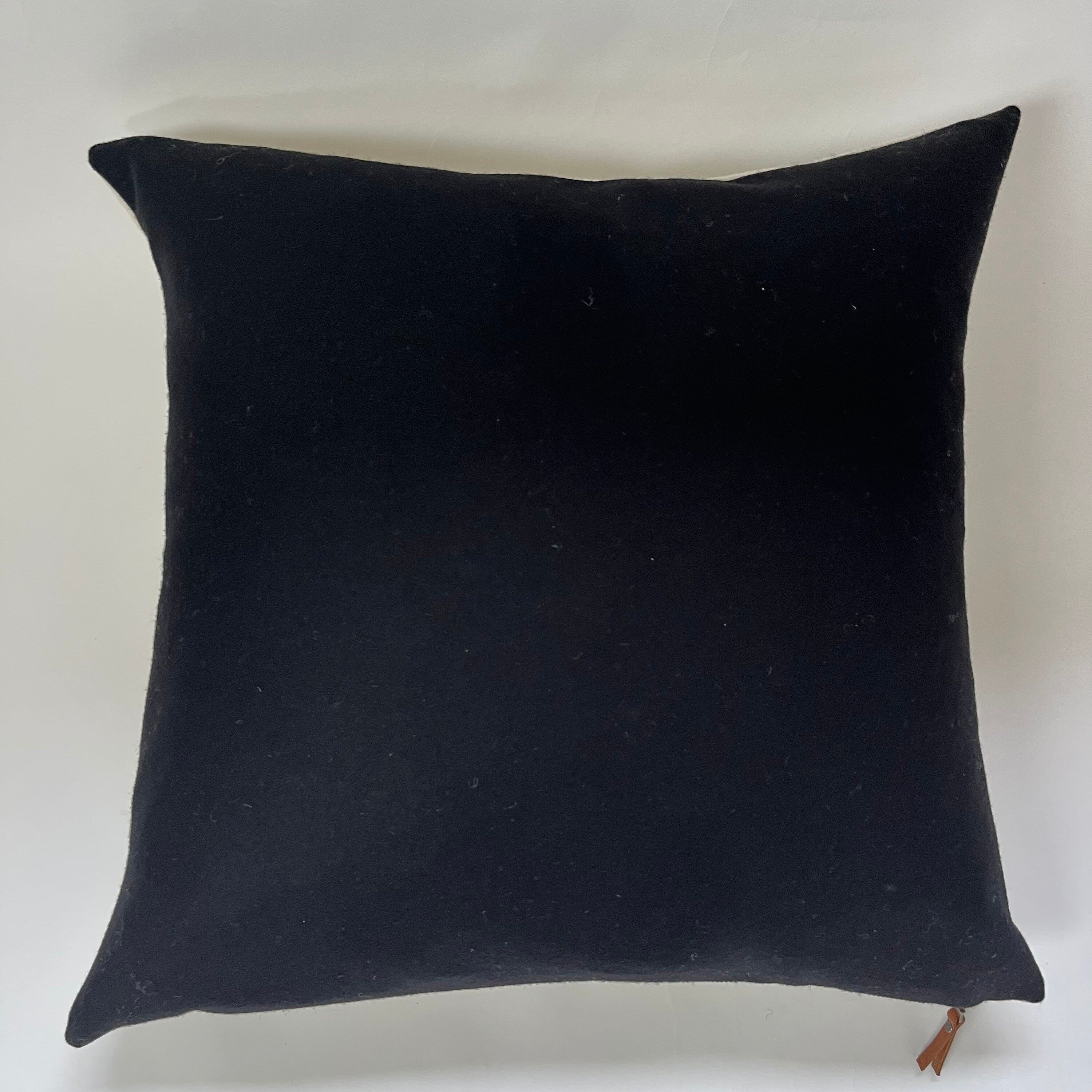 Swisscross wool pillow cover cream with black cross exposed zipper-leather pull 20x20 or 24x14 lumbar
