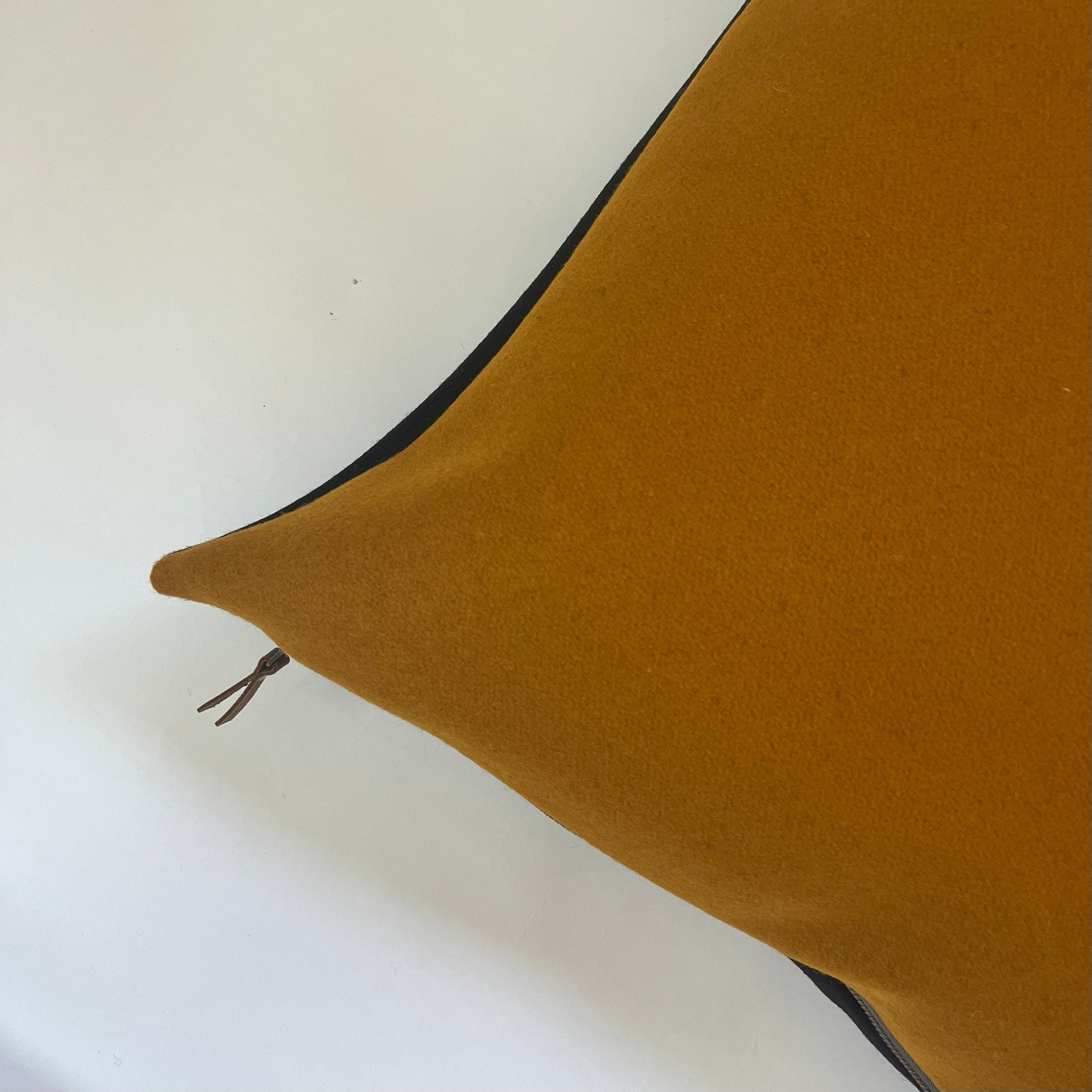 Gold wool pillow cover golden wool cushion housewarming gift exposed zipper leather pull 20"22" 24" 24x14 lumbar