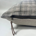 Plaid Linen Pillow Cover: Tan Green Throw Pillow with Leather Pull