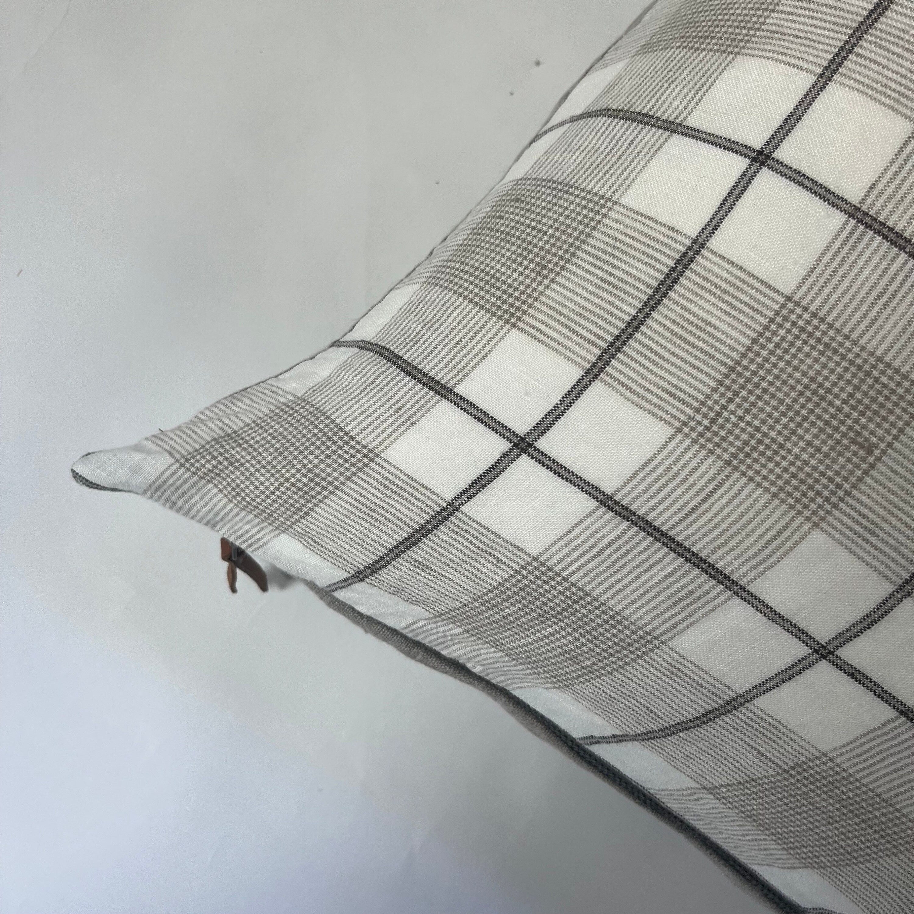 Black white and tan plaid linen pillow window pane exposed zipper checked pillow 24”20”22"14x24” 100% linen housewarming gift