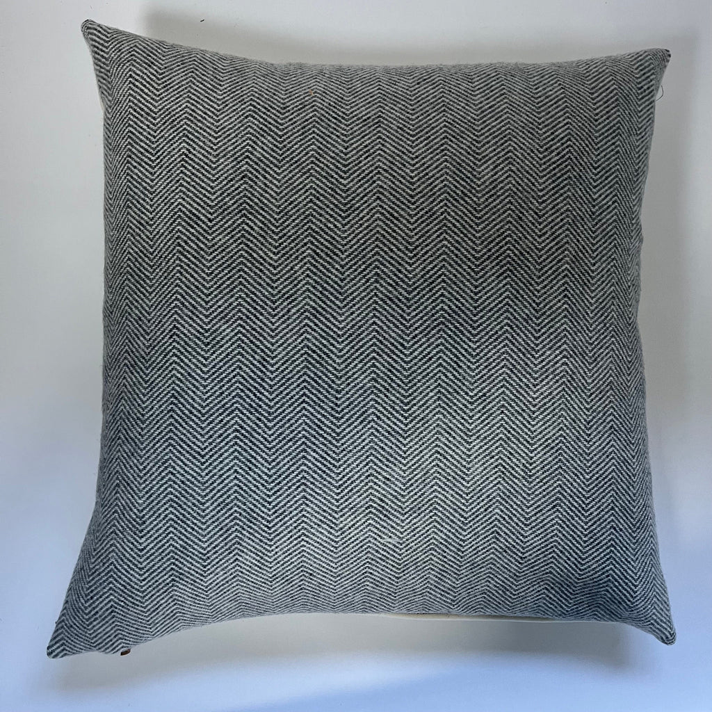 Gray and cream herringbone wool pillow cover exposed zipper-leather pull 20” 22"24”18”14x24” handmade