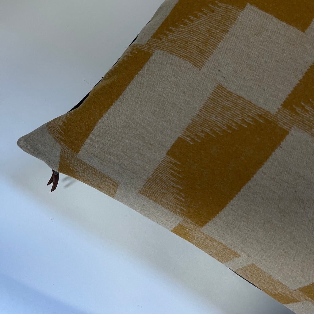 gold and tan wool pillow cover exposed zipper-leather pull 24x24 22x22" 20x20 14x24 handmade with housewarming gift