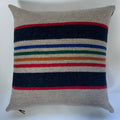 Multicolored striped wool pillow cover Yellowstone wool exposed zipper-leather pull 20x20 handmade house warming gift