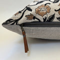Black and tan floral linen pillow cover exposed zipper-leather pull 14x24 20”22"24” high quality floral pillow