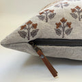 Gray and brown floral linen pillow cover exposed zipper-leather pull 14x24 20”22"24” high quality floral pillow