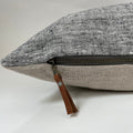 Black and white textured linen pillow cover exposed zipper-leather pull 14x24 20” 22” 24” 100% linen housewarming gift